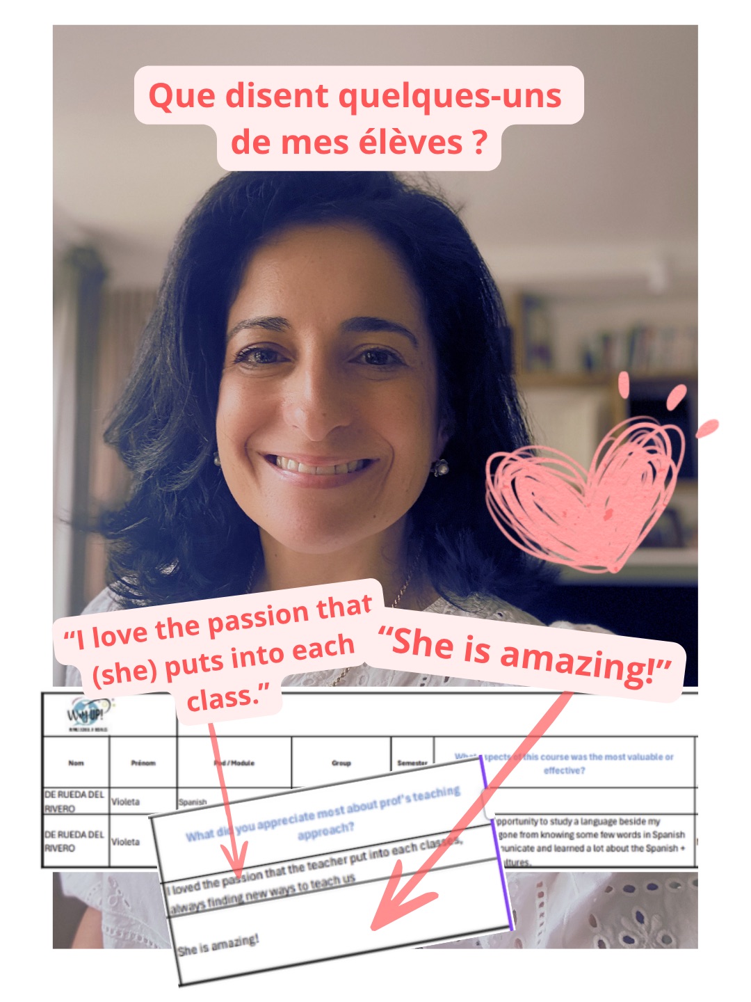 Avis d'élèves : « She is amazing! », « I love the passion that she puts into each class. »